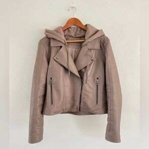 NWOT Blank NYC Taupe Vegan Moto Leather Jacket w Hoodie*